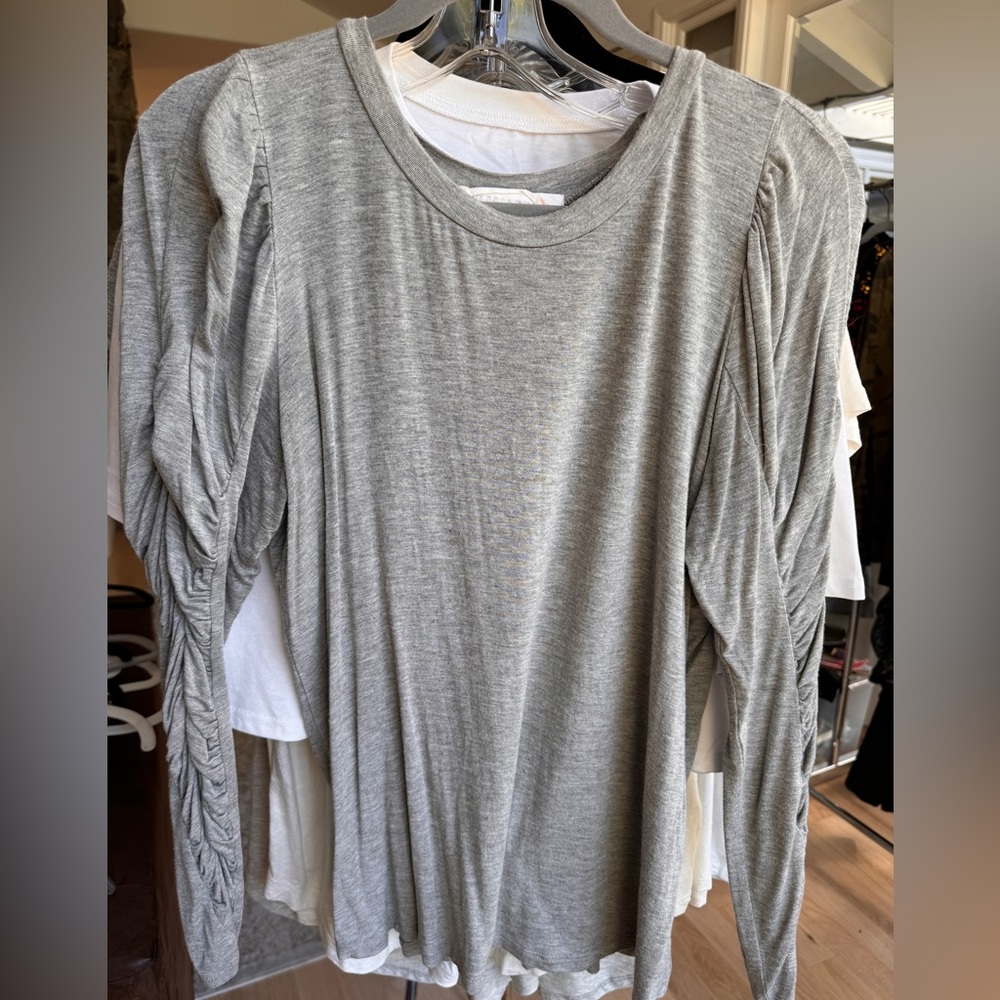 Gray katwalk long sleeve jersey knit gathered / puff sleeve top
